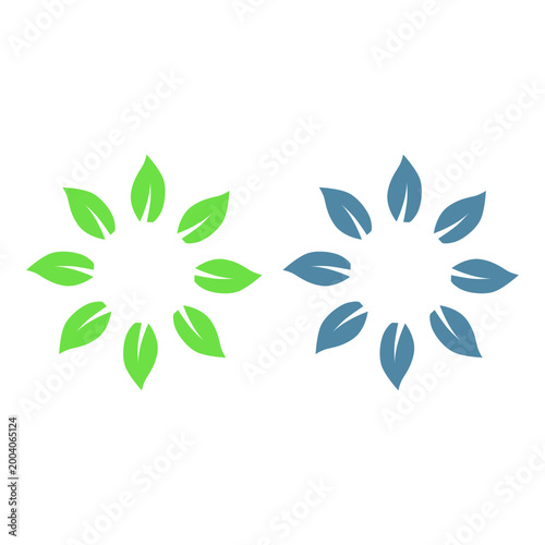 GREEN LEAVES IN CIRCLE SIGN SYMBOL LOGO VECTOR