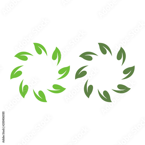 GREEN LEAVES IN CIRCLE SIGN SYMBOL LOGO VECTOR