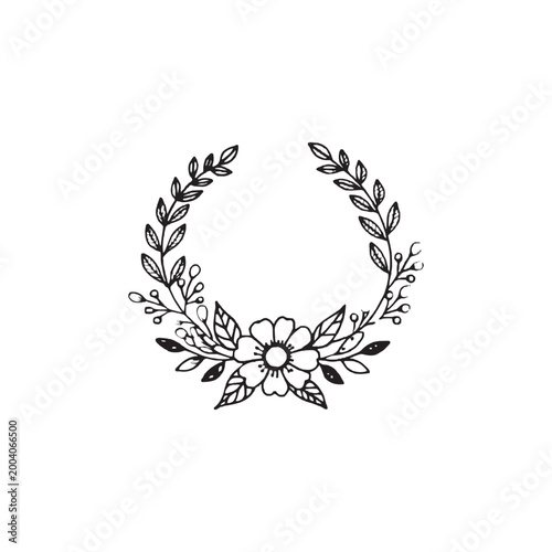 Elegant Minimalist Floral Wreath Line Art in Black and White