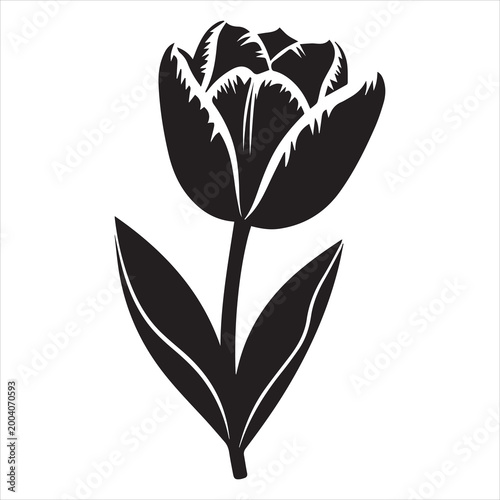 black tulip bloom silhouette design for modern floral commercial use