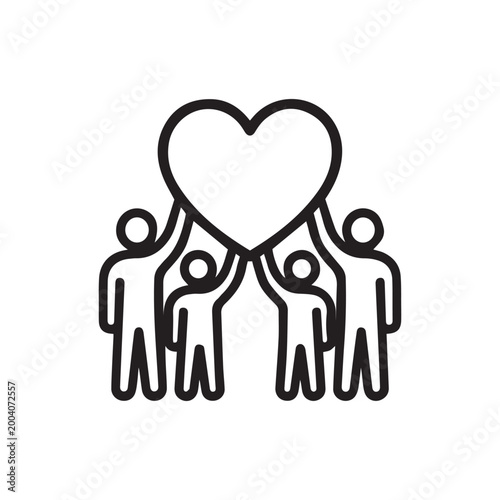 Black Line Simple Family Holding Heart Shape Together Icon Illustration