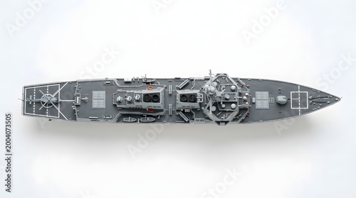 Modern Destroyer Ship Model Overhead Perspective