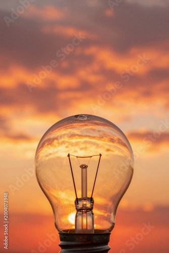 you are looking up through a luminous, transparent yellow light bulb that dominates the foreground