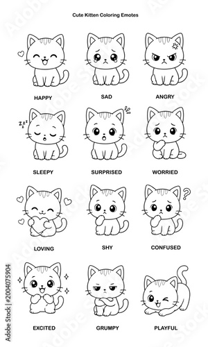 CUTE CAT EMOTICON SICKER COLORING V1