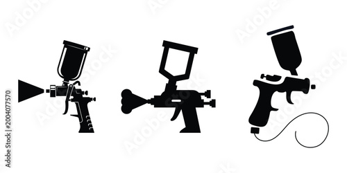 Paint Spray Gun Icon Set – Construction, Automotive & DIY Painting Tool Vector Collection