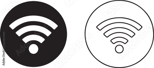 WiFi internet icon set with signal symbols and logo buttons for network connection design use