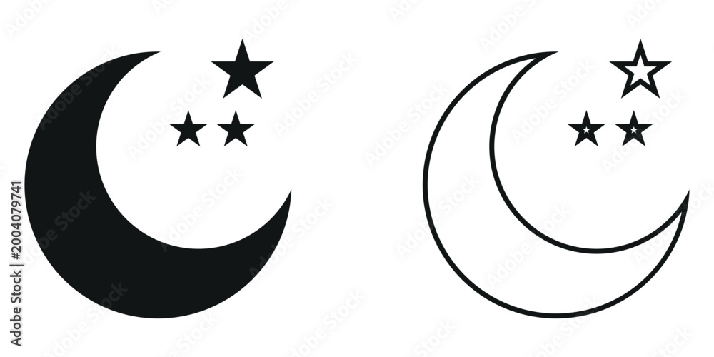 Fototapeta premium Modern crescent moon and three stars icon illustrating night sleep or good weather conditions