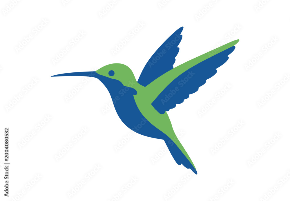 Fototapeta premium A cartoon drawing of a hummingbird. It's a blue and green colibri bird. This is an isolated vector clip art illustration.