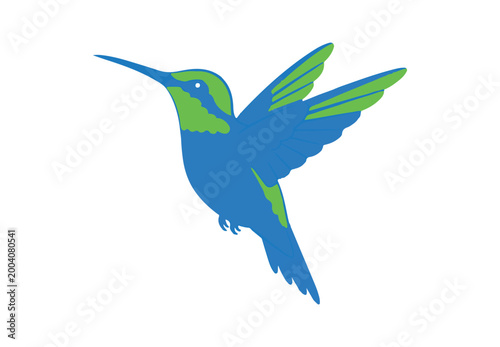 An easy cartoon sketch of a hummingbird. Featuring a blue and green colibri bird. It's a standalone vector clip art image.