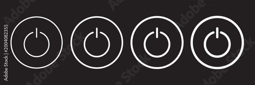 Power button icon set. ON and OFF icon. Energy sing symbol. Line, glyph and flat style. Vector illustration.