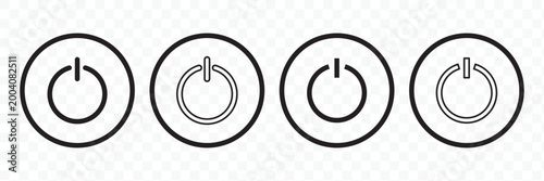 Power button icon set. ON and OFF icon. Energy sing symbol. Line, glyph and flat style. Vector illustration.