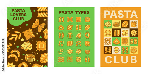Italian pasta posters banners and patterns set, food designs