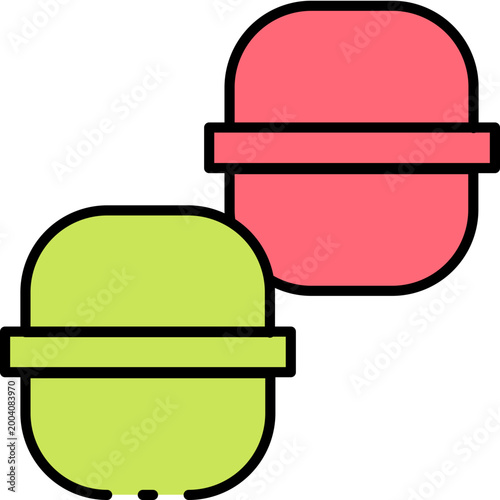 Two rounded, soft pill-shaped capsules, one pink and one green, are positioned slightly overlapping each other in a simplified graphic illustration