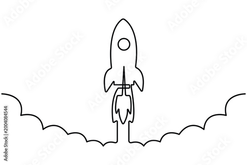 Rocket continuous one line drawing minimalist outline vector illustration isolated,Rocket launch continuous line art.Space rocket continuous one line drawing clean minimalist outline vector.