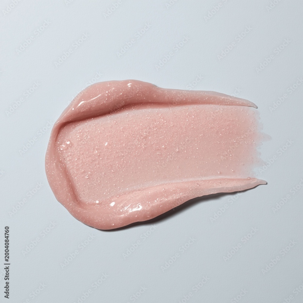 Fototapeta premium A smooth stroke of soft pink cream is swiped across a clean white surface, demonstrating its rich and hydrating texture for skincare application