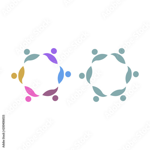 PEOPLE TEAM TEAMWORK IN CIRCLE SIGN SYMBOL LOGO VECTOR
