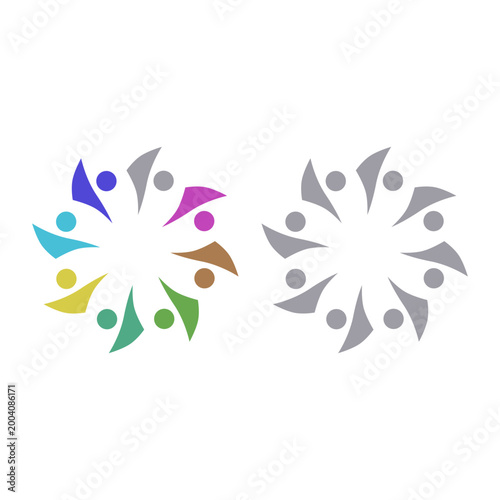 PEOPLE TEAM TEAMWORK IN CIRCLE SIGN SYMBOL LOGO VECTOR