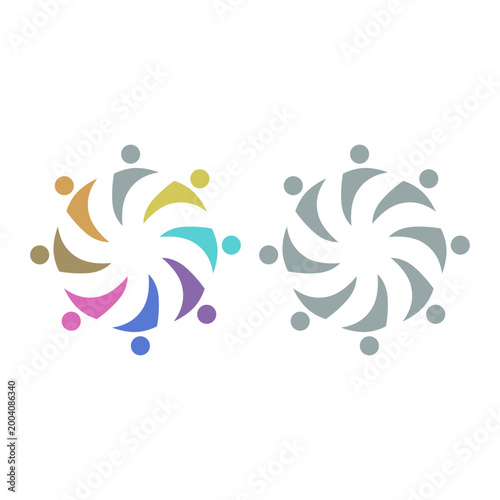 PEOPLE TEAM TEAMWORK IN CIRCLE SIGN SYMBOL LOGO VECTOR