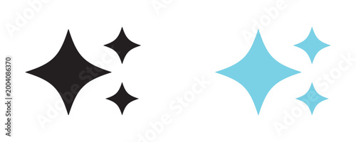 Four Point Star Sparkle Icons. in Black and Blue Minimal Vector Set.  White Background, Representing Shine or Cleanliness