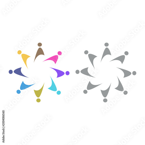 PEOPLE TEAM TEAMWORK IN CIRCLE SIGN SYMBOL LOGO VECTOR