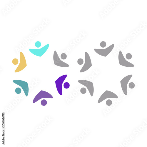 PEOPLE TEAM TEAMWORK IN CIRCLE SIGN SYMBOL LOGO VECTOR