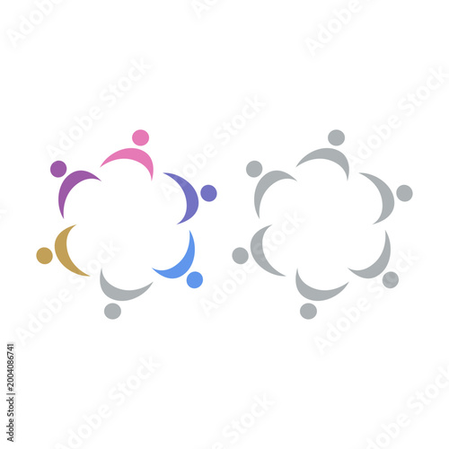 PEOPLE TEAM TEAMWORK IN CIRCLE SIGN SYMBOL LOGO VECTOR