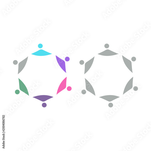 PEOPLE TEAM TEAMWORK IN CIRCLE SIGN SYMBOL LOGO VECTOR