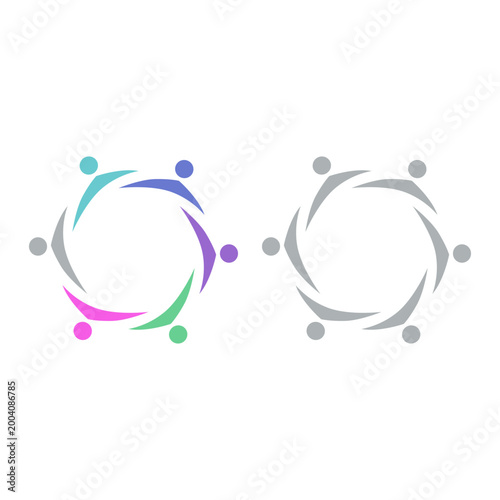 PEOPLE TEAM TEAMWORK IN CIRCLE SIGN SYMBOL LOGO VECTOR