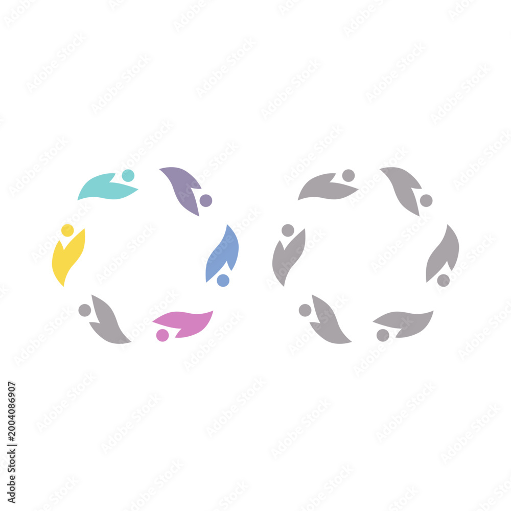 Fototapeta premium PEOPLE TEAM TEAMWORK IN CIRCLE SIGN SYMBOL LOGO VECTOR