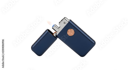Schilderij op canvas Blue electric lighter with flame isolated on transparent background