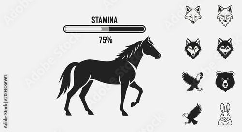 Majestic Horse Silhouette with Stamina Bar Displaying 75 Percent Progress.
