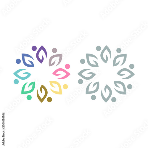 PEOPLE TEAM TEAMWORK IN CIRCLE SIGN SYMBOL LOGO VECTOR
