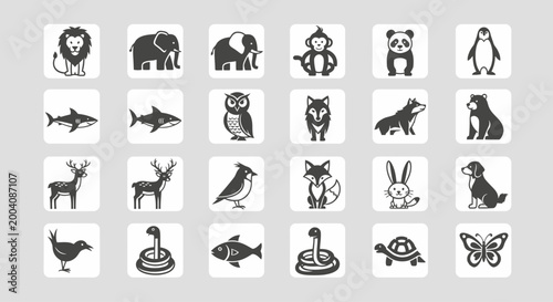 Collection of various animal illustrations in a minimalist hand-drawn style.