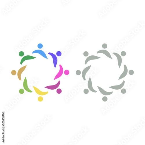 PEOPLE TEAM TEAMWORK IN CIRCLE SIGN SYMBOL LOGO VECTOR