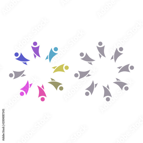 PEOPLE TEAM TEAMWORK IN CIRCLE SIGN SYMBOL LOGO VECTOR