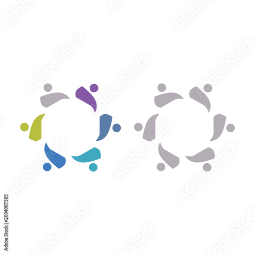 PEOPLE TEAM TEAMWORK IN CIRCLE SIGN SYMBOL LOGO VECTOR
