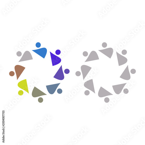 PEOPLE TEAM TEAMWORK IN CIRCLE SIGN SYMBOL LOGO VECTOR