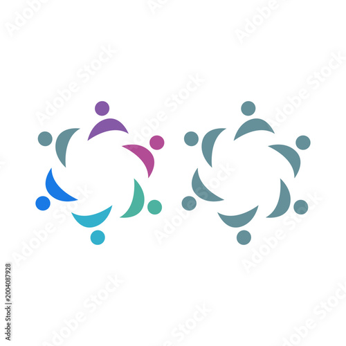 PEOPLE TEAM TEAMWORK IN CIRCLE SIGN SYMBOL LOGO VECTOR