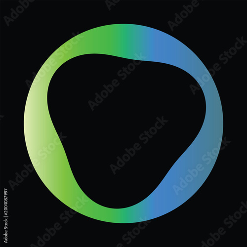 Abstract flowing fluid gradient circle border isolated on black background, modern organic ring vector element