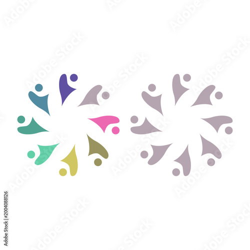 PEOPLE TEAM TEAMWORK IN CIRCLE SIGN SYMBOL LOGO VECTOR