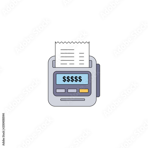 POS Terminal Printing Receipt Flat Vector Icon