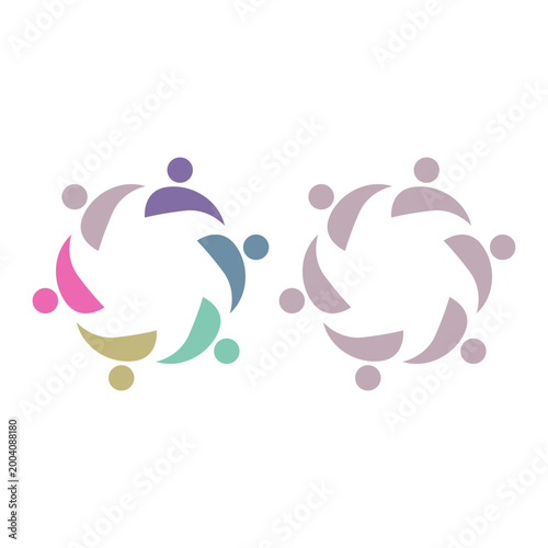 PEOPLE TEAM TEAMWORK IN CIRCLE SIGN SYMBOL LOGO VECTOR