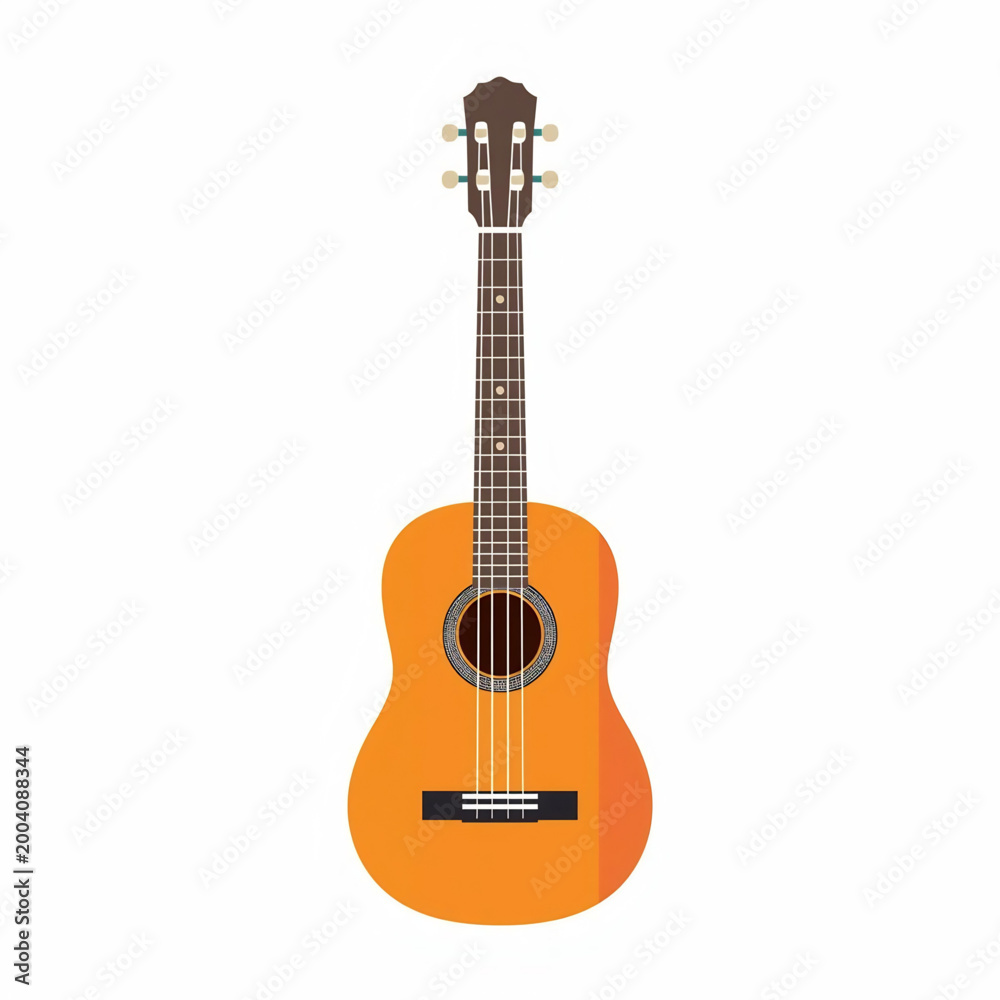 Naklejka premium The illustration shows a vibrant orange ukulele with a brown neck and headstock.