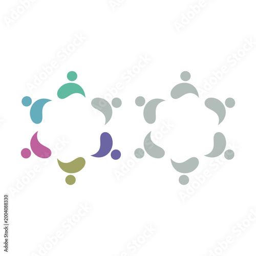PEOPLE TEAM TEAMWORK IN CIRCLE SIGN SYMBOL LOGO VECTOR