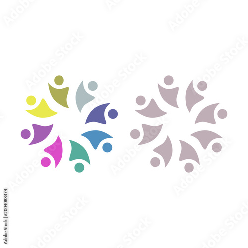 PEOPLE TEAM TEAMWORK IN CIRCLE SIGN SYMBOL LOGO VECTOR