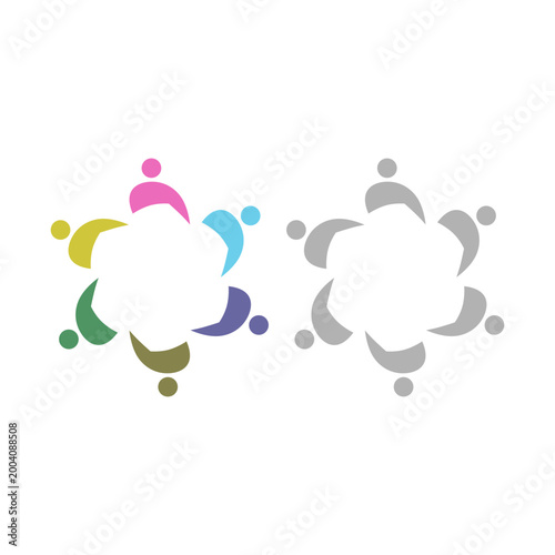 PEOPLE TEAM TEAMWORK IN CIRCLE SIGN SYMBOL LOGO VECTOR
