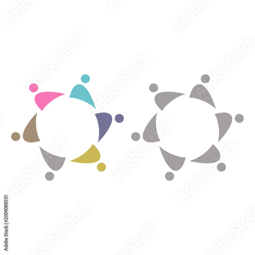 PEOPLE TEAM TEAMWORK IN CIRCLE SIGN SYMBOL LOGO VECTOR