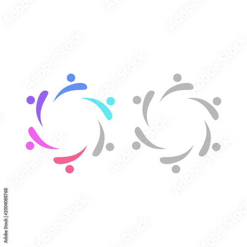 PEOPLE TEAM TEAMWORK IN CIRCLE SIGN SYMBOL LOGO VECTOR