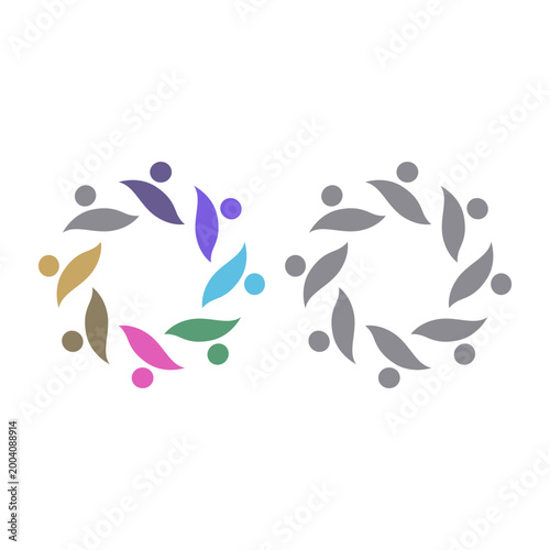 PEOPLE TEAM TEAMWORK IN CIRCLE SIGN SYMBOL LOGO VECTOR