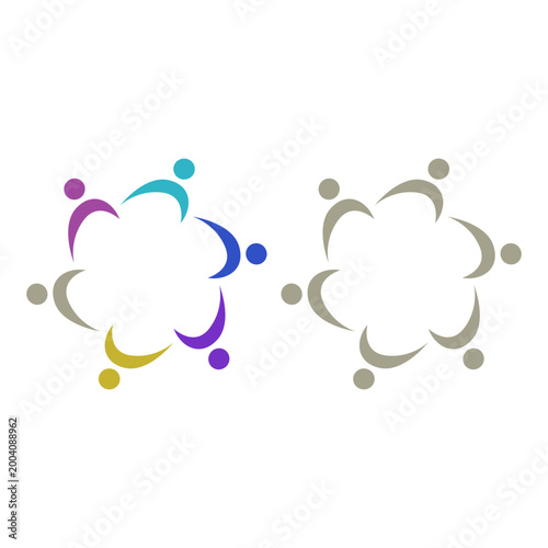 PEOPLE TEAM TEAMWORK IN CIRCLE SIGN SYMBOL LOGO VECTOR